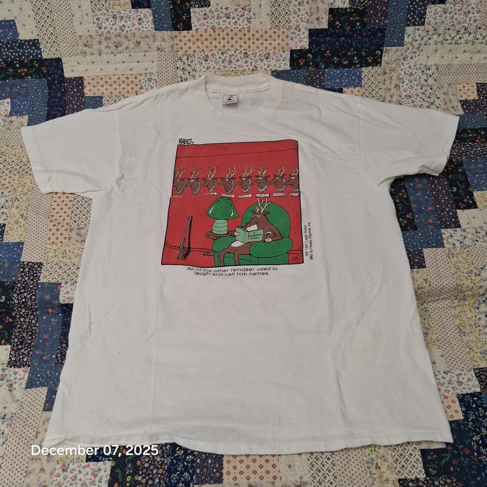 Vintage Rubes Christmas T Shirt Rudolph Laugh and Call Him Names Cartoon Graphic
